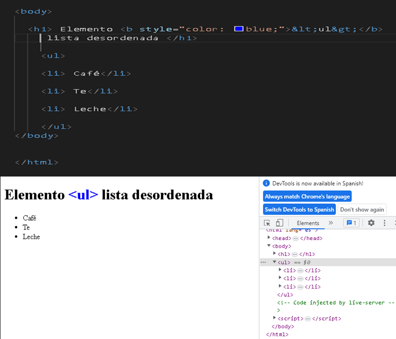 Elemento lista desordenada